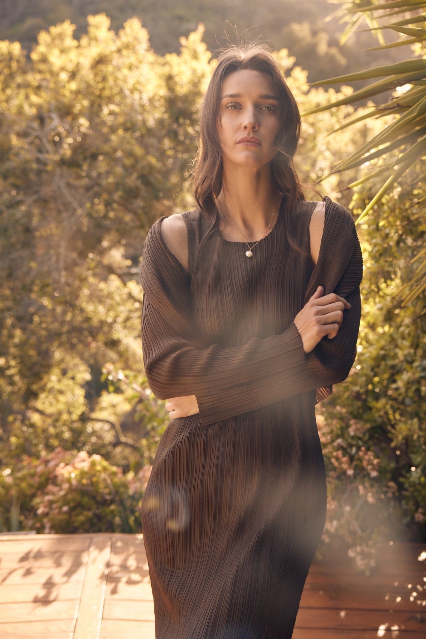 Charlotte Plissé Satin Long Duster
