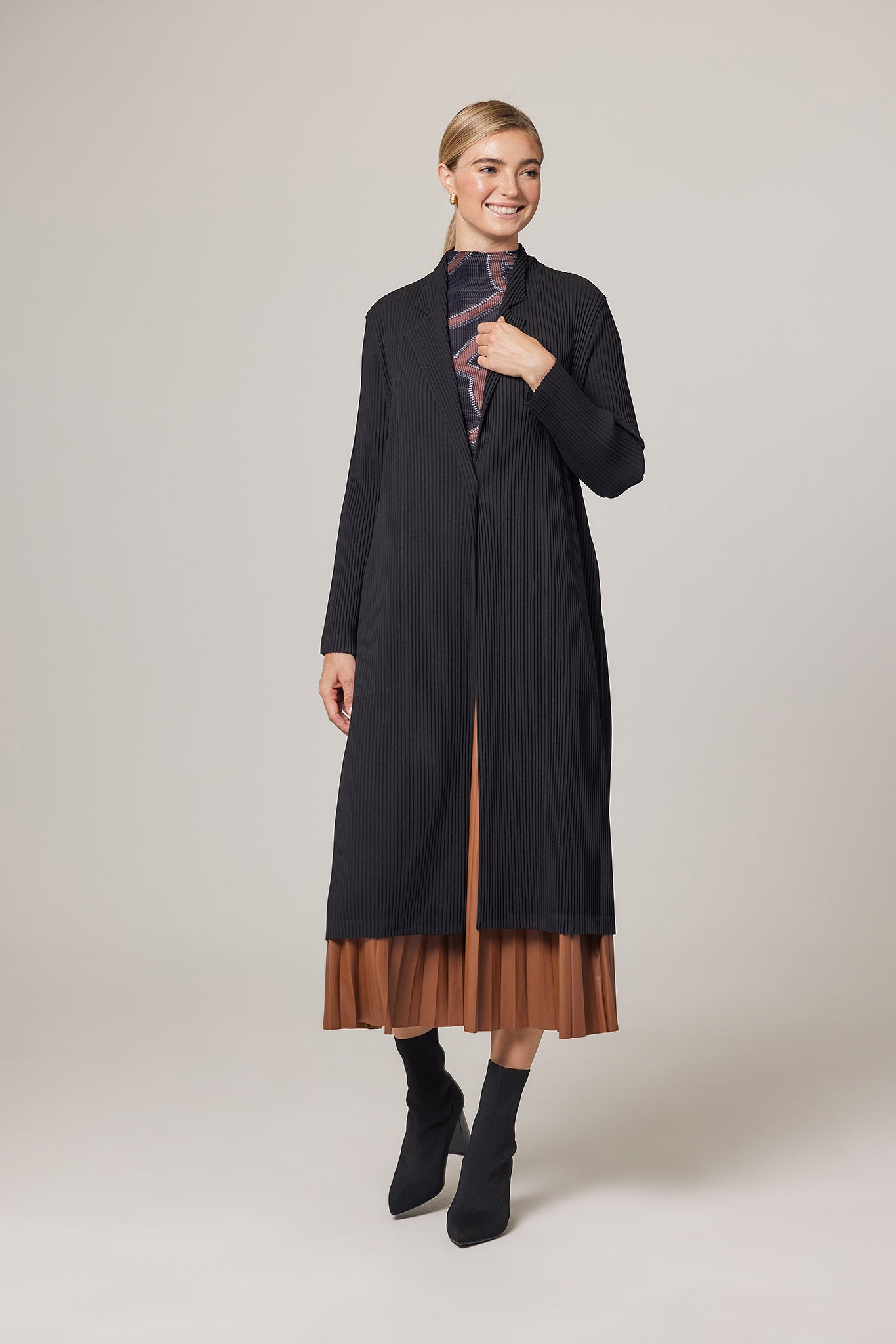 Ella Double Knit Plissé Coat