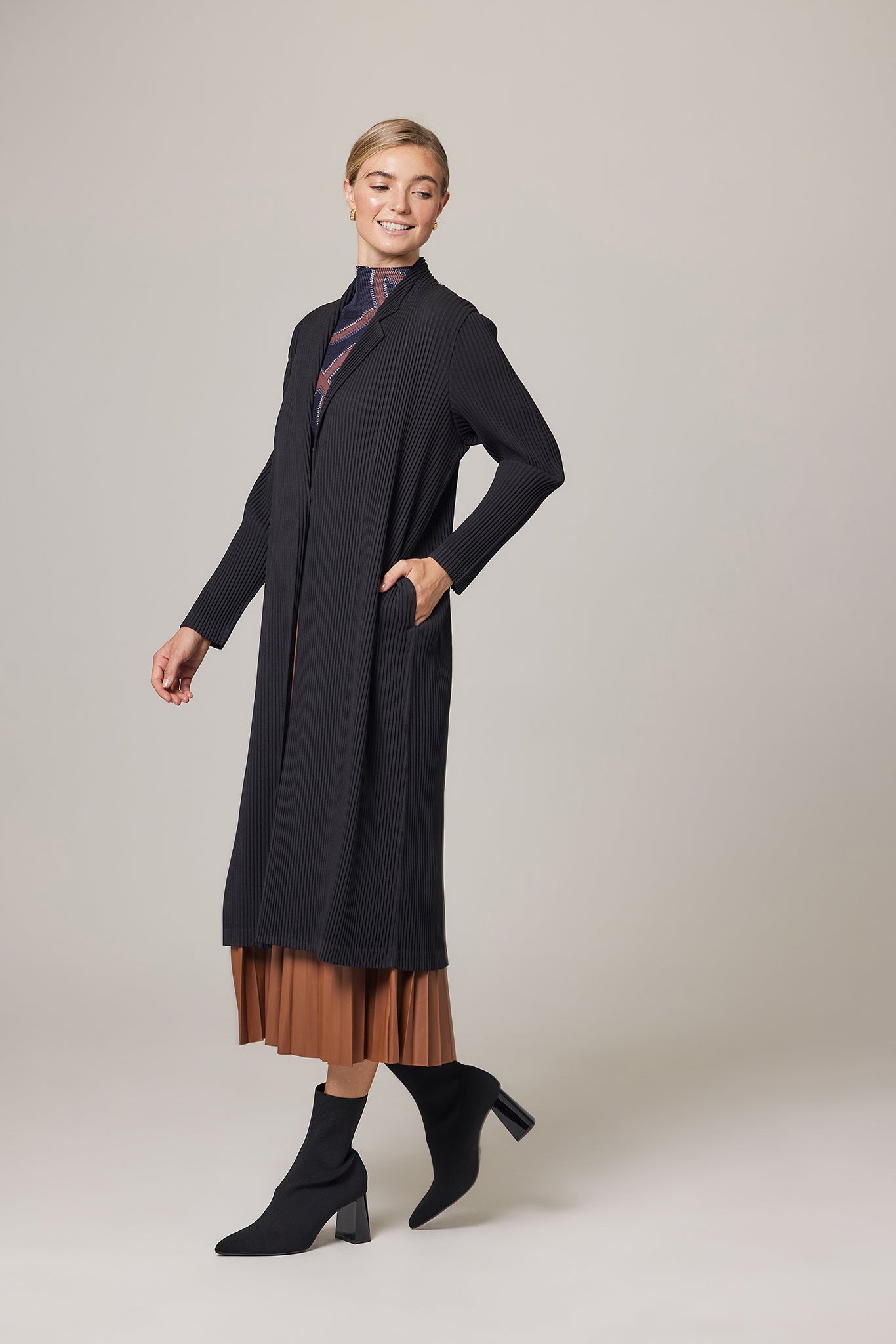 Ella Double Knit Plissé Coat