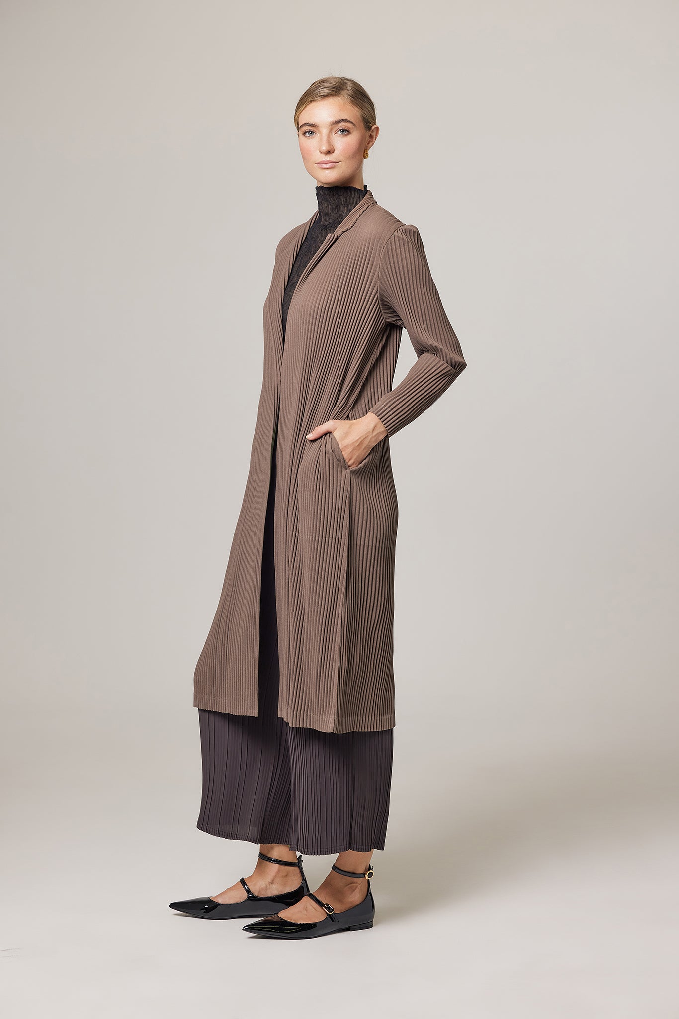 Ella Double Knit Plissé Coat