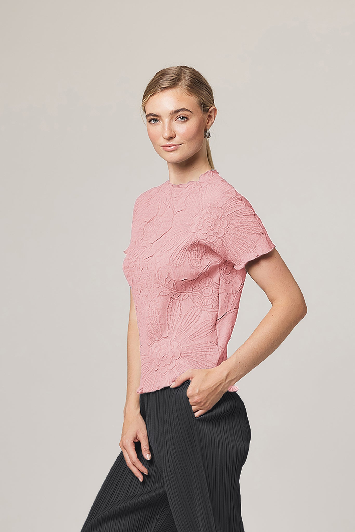 Jeremy Lettuce Edge Floral Jacquard Top