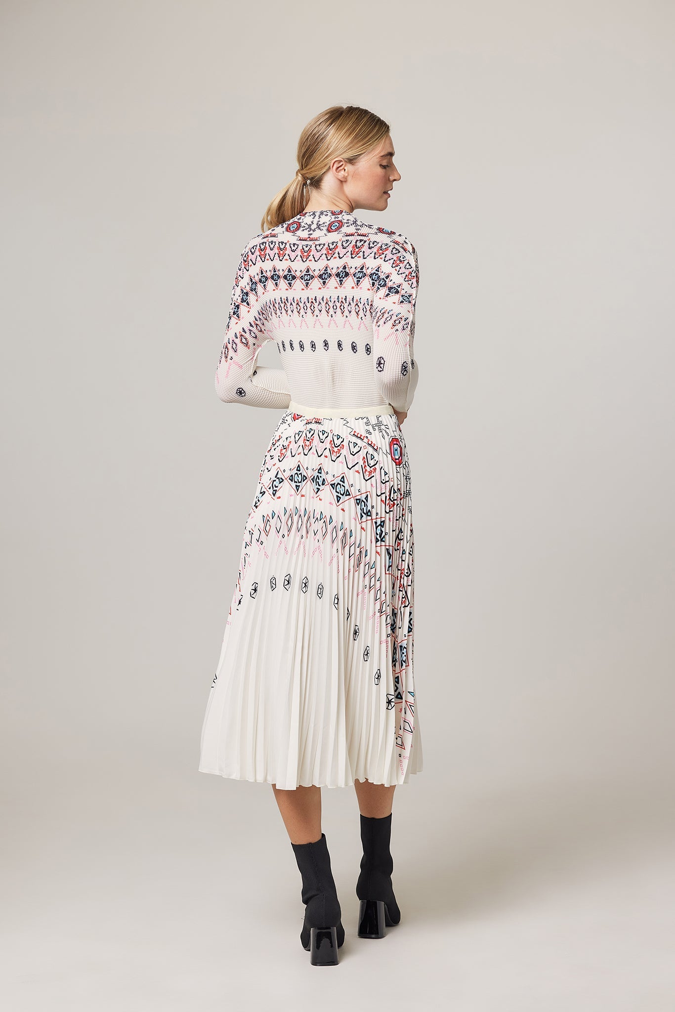 Noelle Fair-Isle Print Pleated Skirt