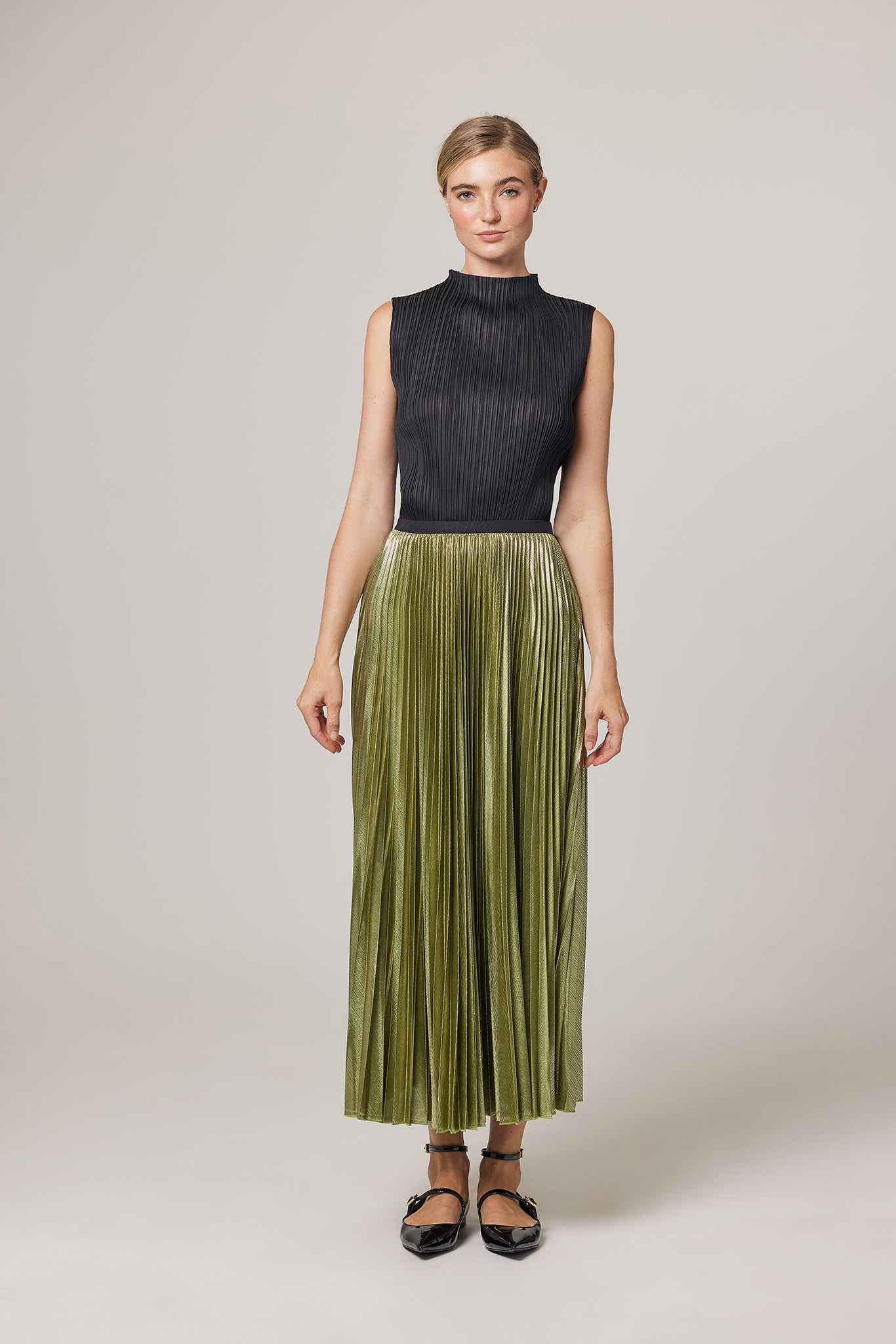 Esther Metallic Accordion Pleated Skirt