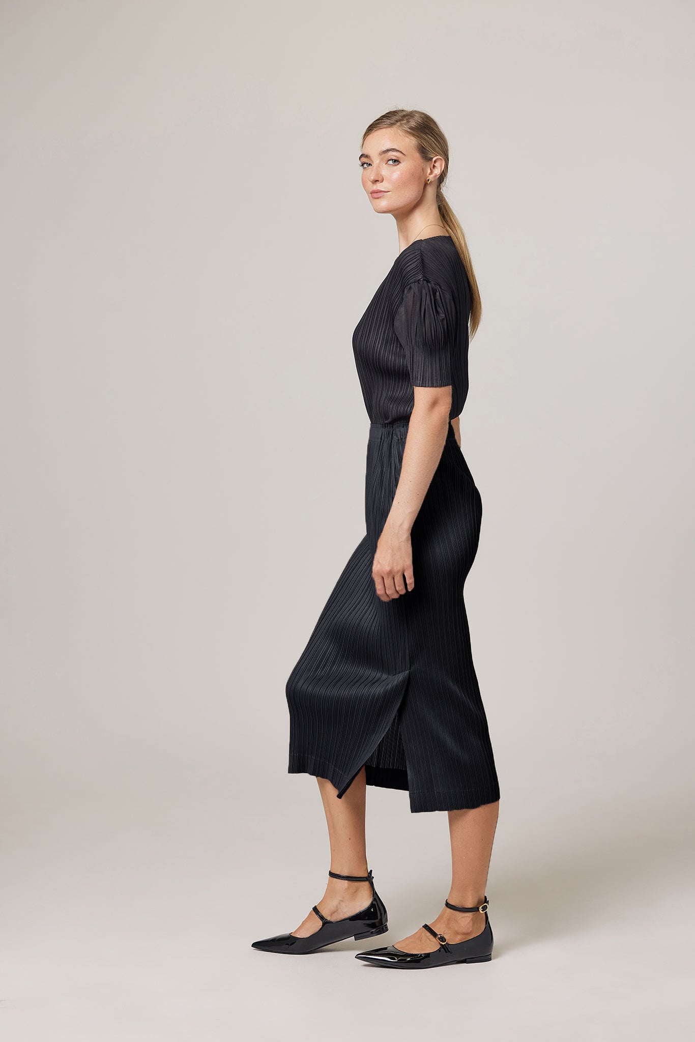 Madison Plissé Side Slit Skirt