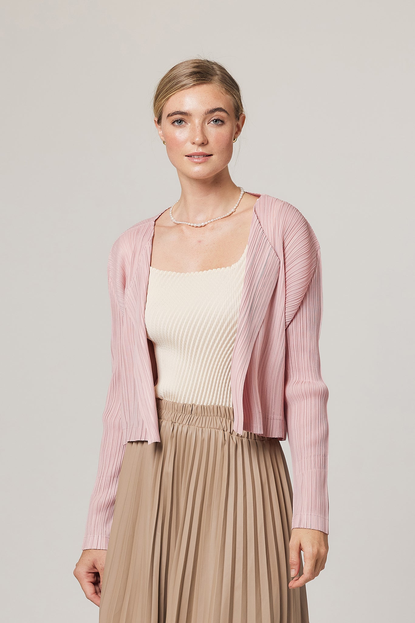 Odette Plissé Satin Cardigan