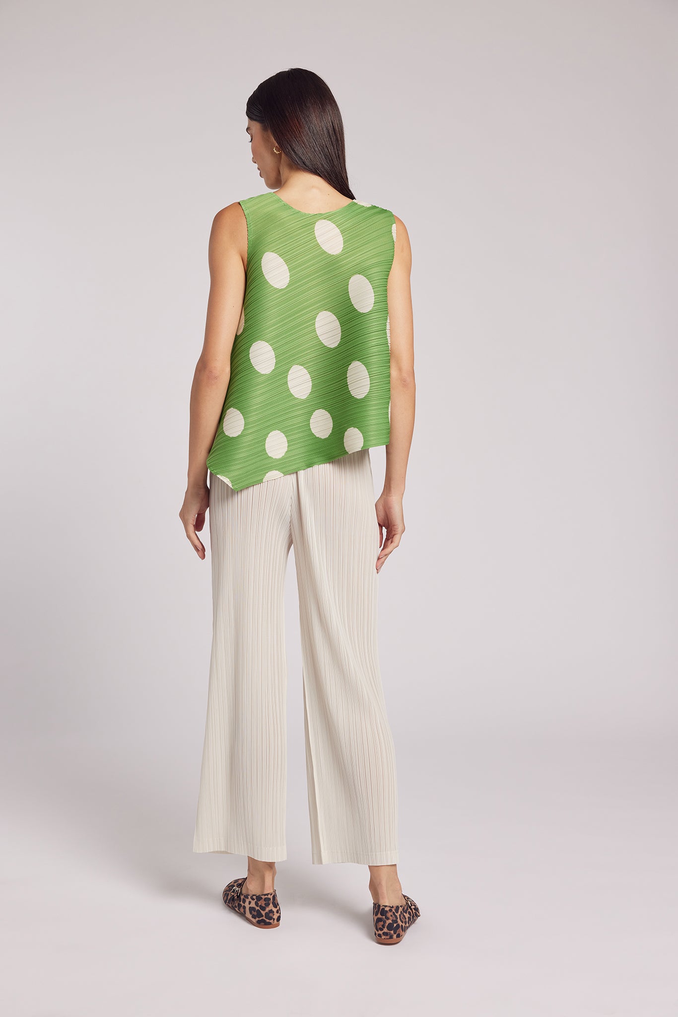 Sera Polka Dot Diagonal Plissé Tank