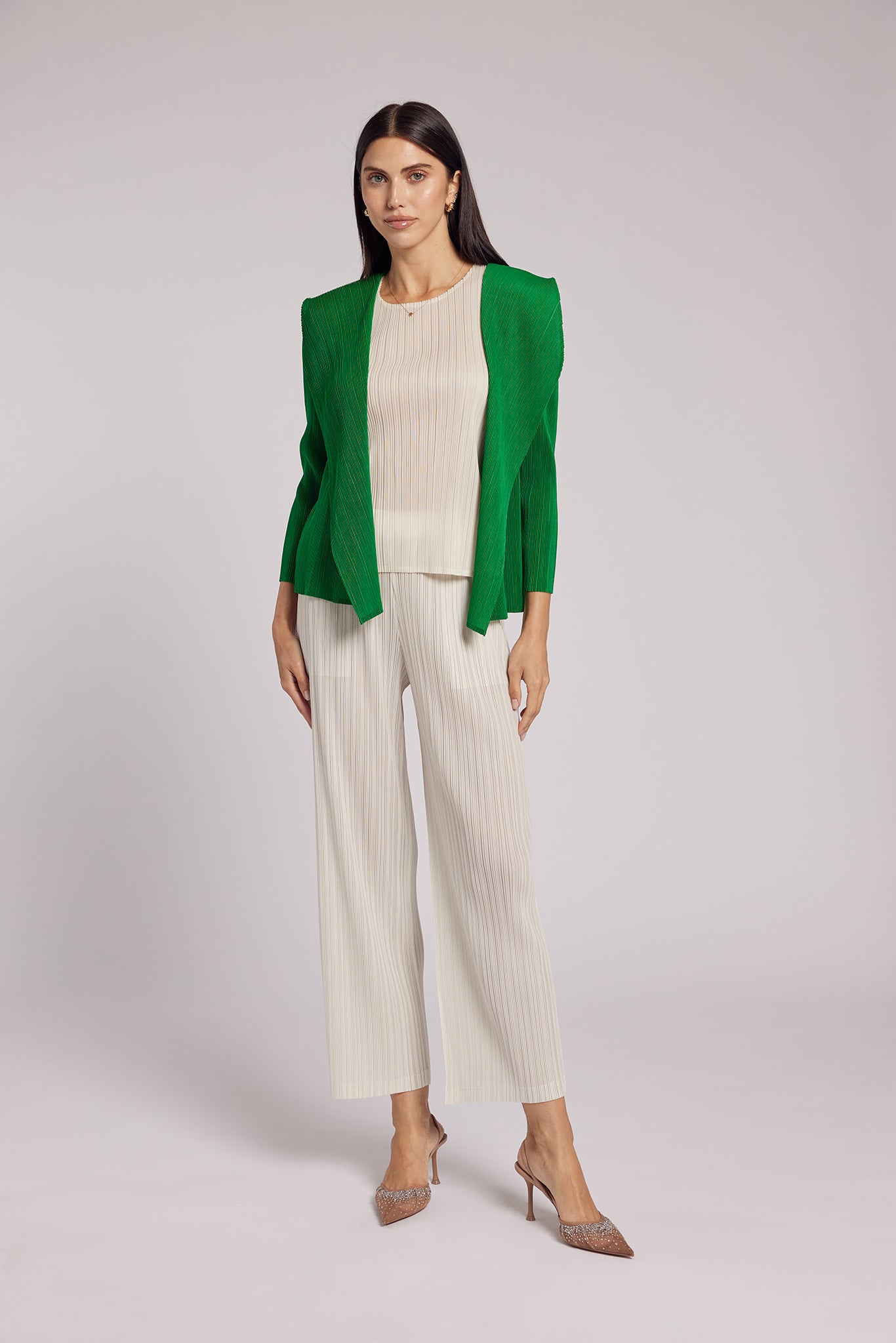 Jade Crystal Pleats Shawl Cardigan