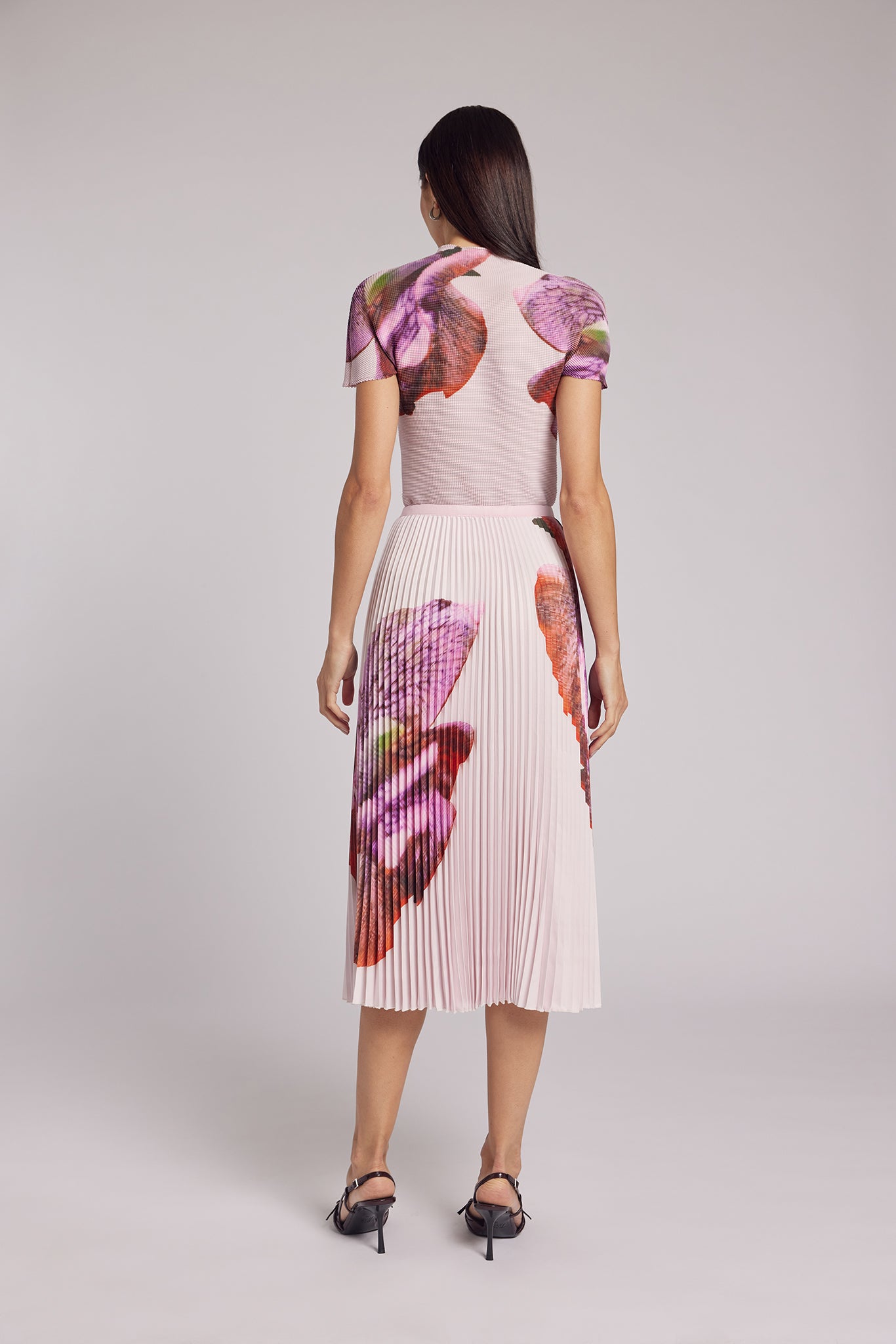 Agata Coral Print Pleated Skirt