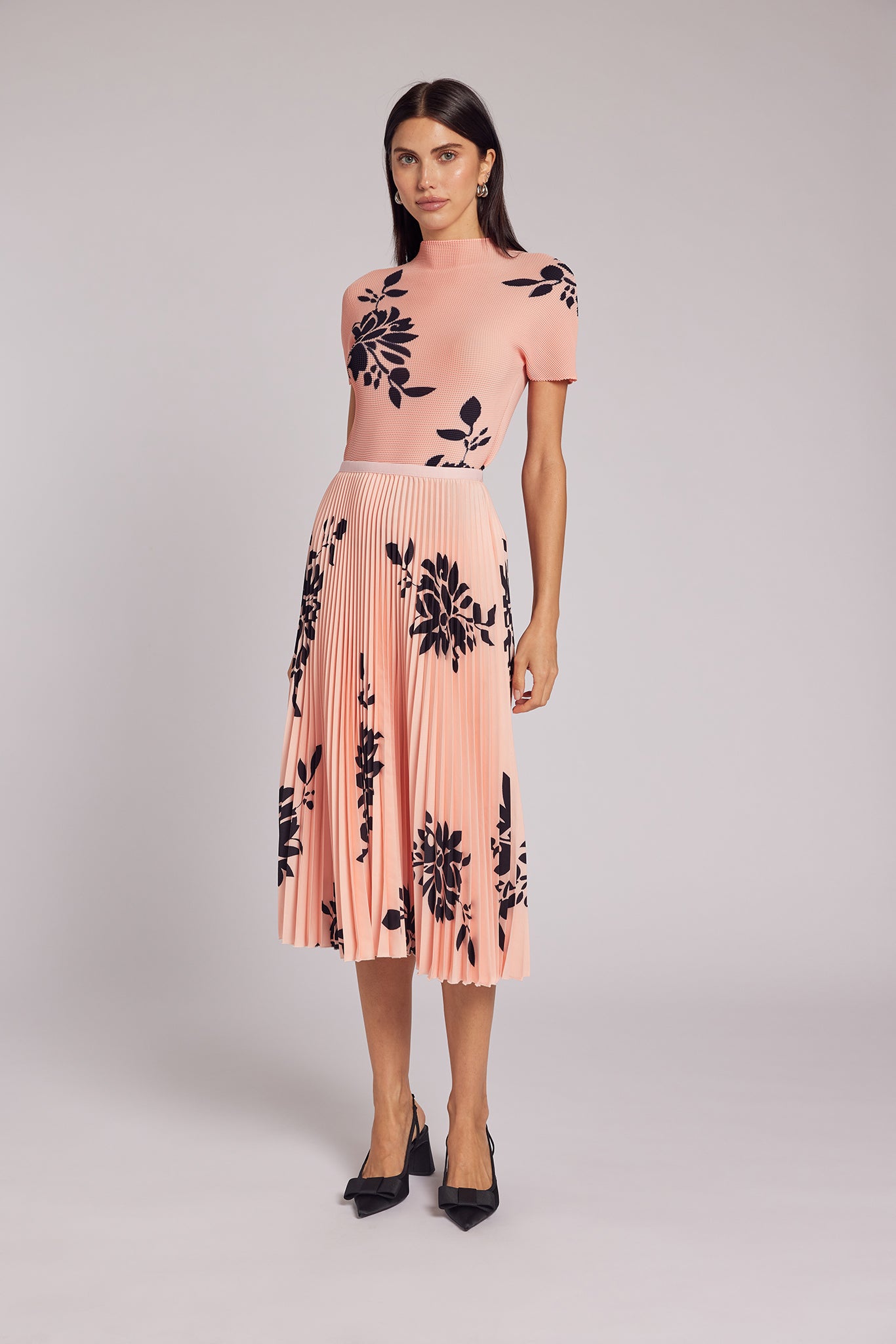 Moana Stencil Floral Pleated Skirt