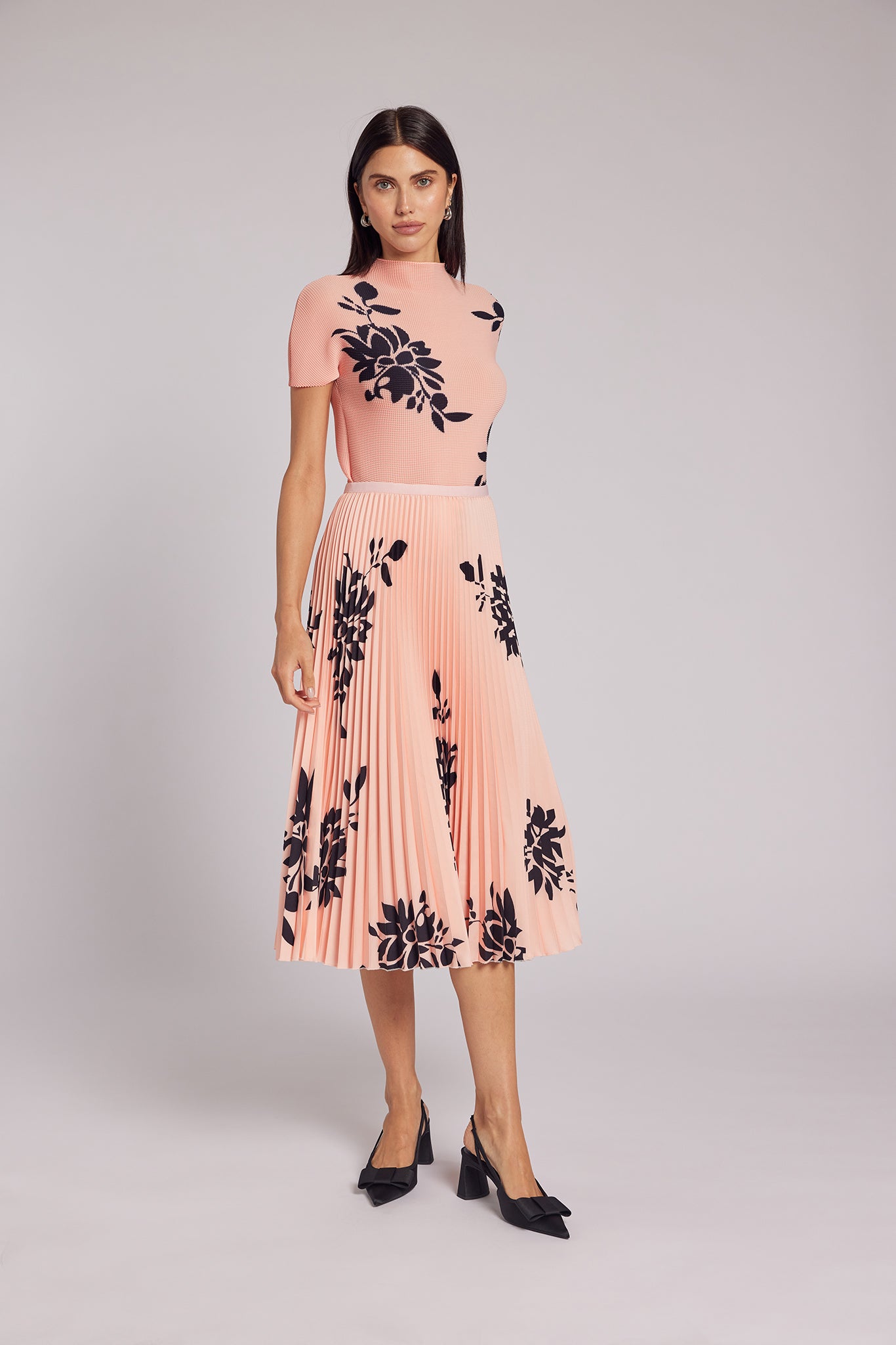 Moana Stencil Floral Pleated Skirt