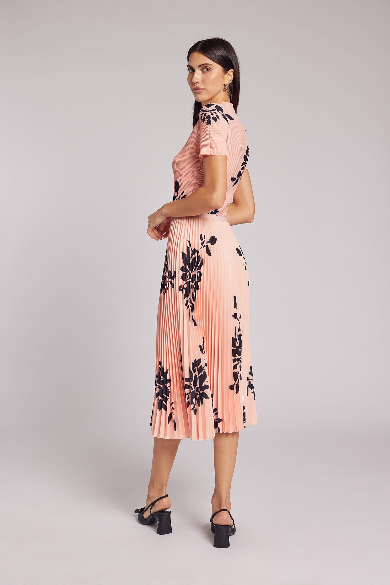 Moana Stencil Floral Pleated Skirt