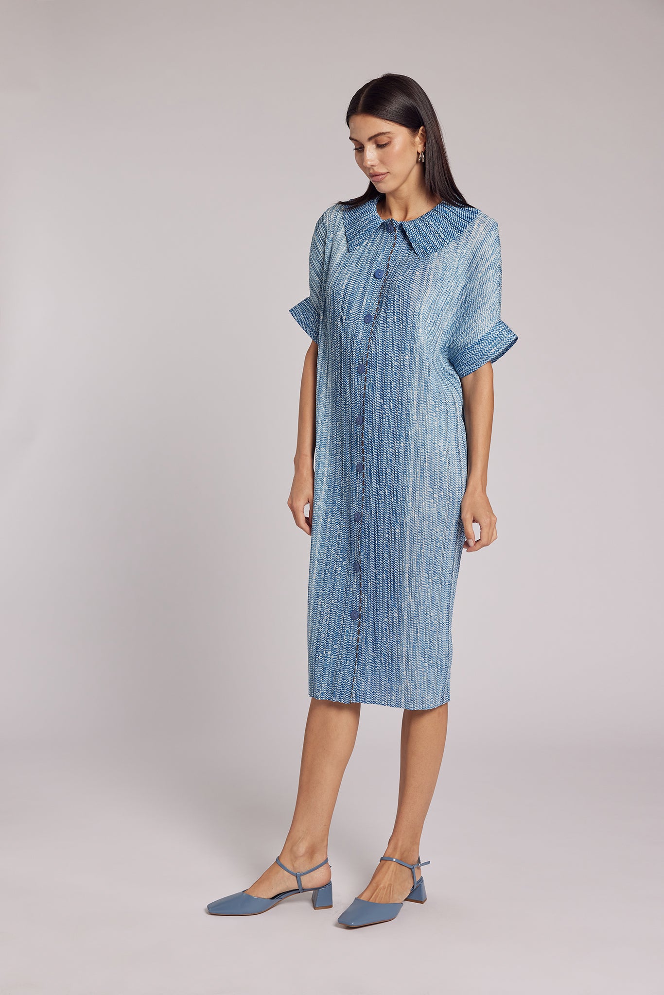 Eden Crystal Pleats Shirt Dress