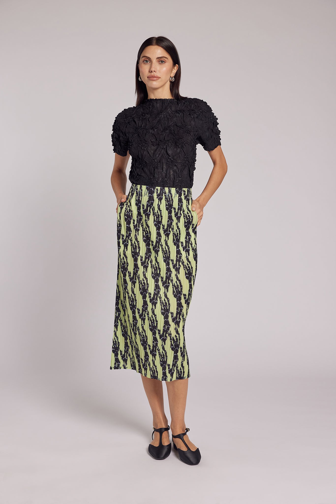 Larissa Zebra Stripe Plissé Satin Skirt