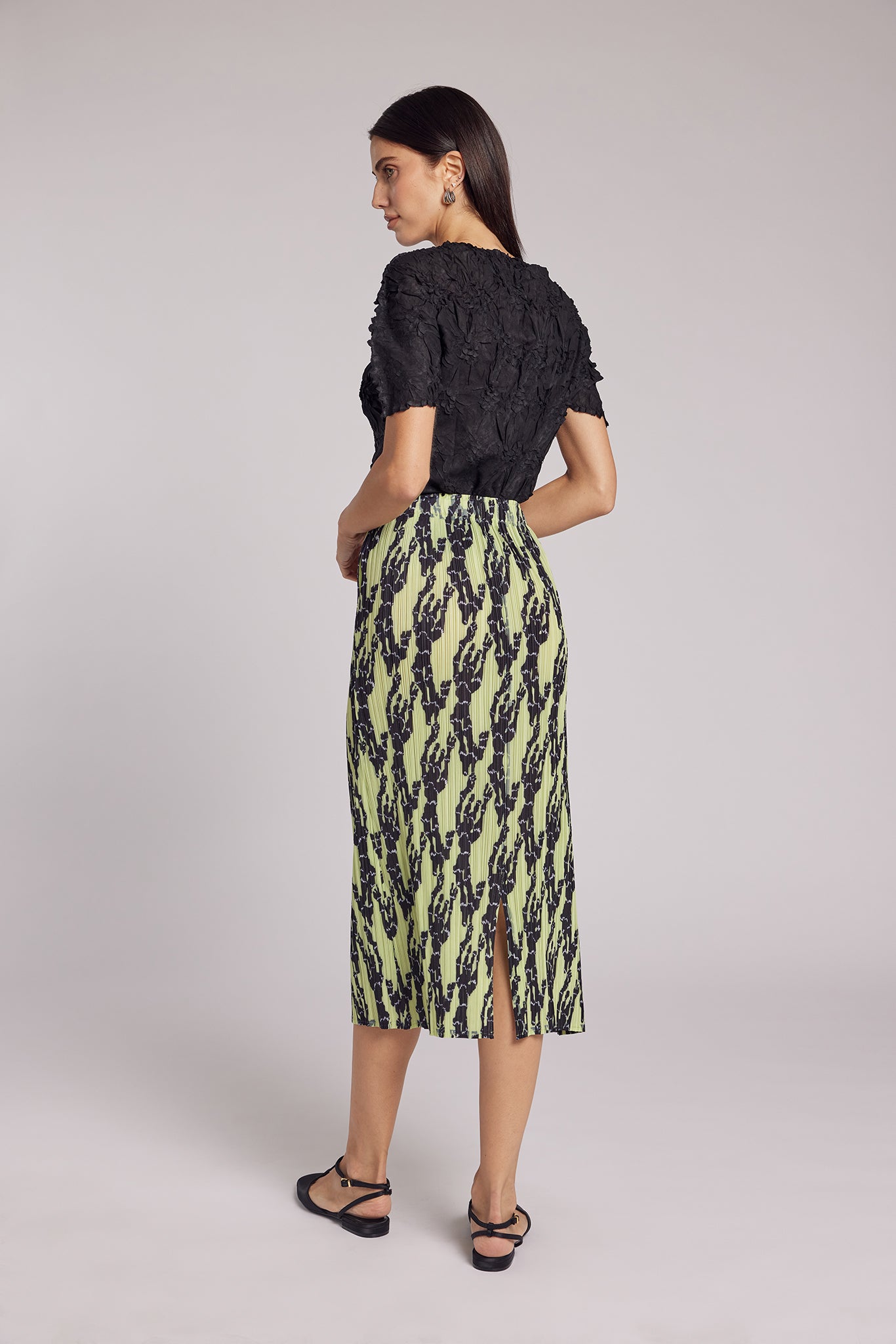 Larissa Zebra Stripe Plissé Satin Skirt