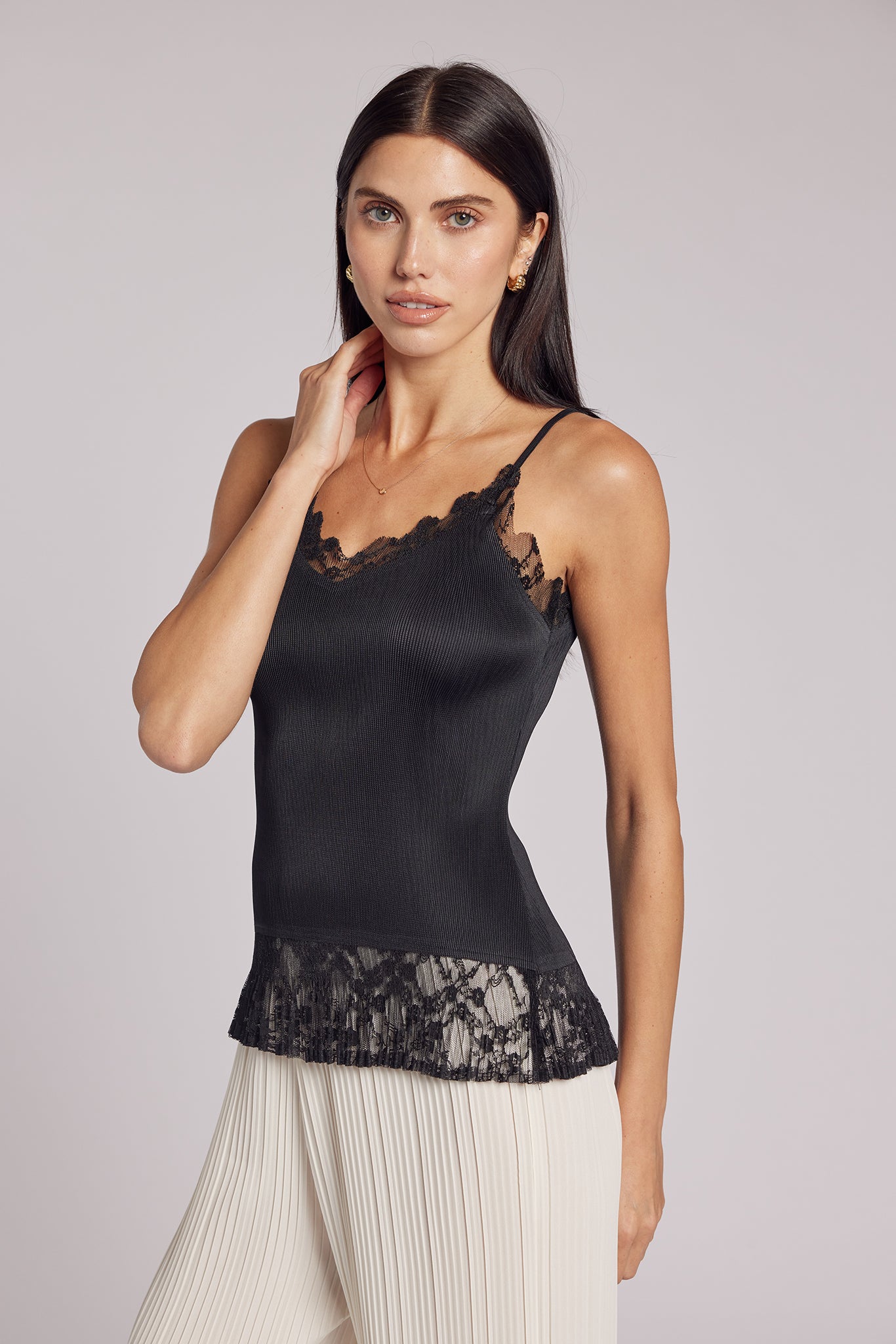 Ayla Lace Crystal Pleated Cami