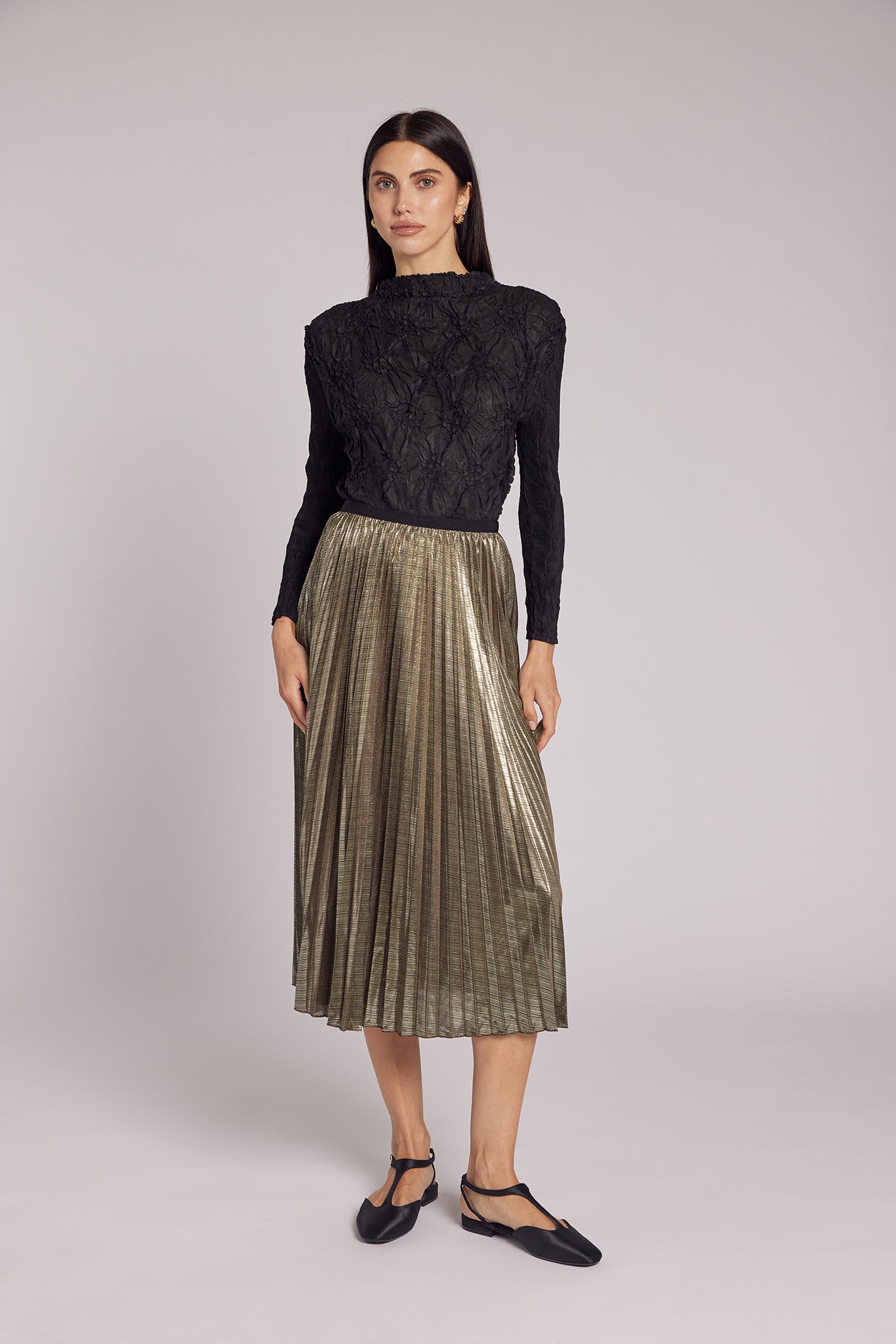 Esther Metallic Accordion Pleated Skirt