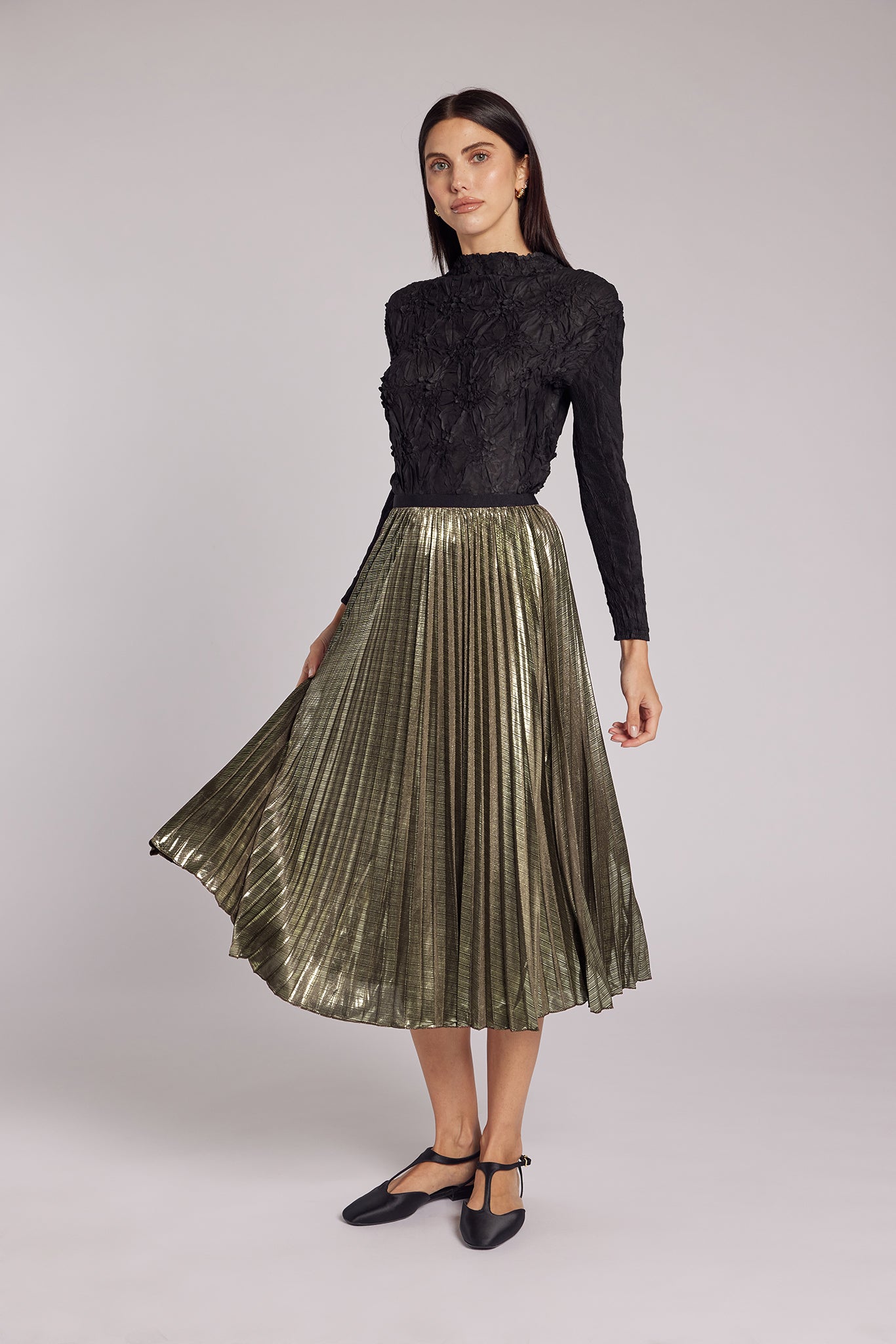 Esther Metallic Accordion Pleated Skirt