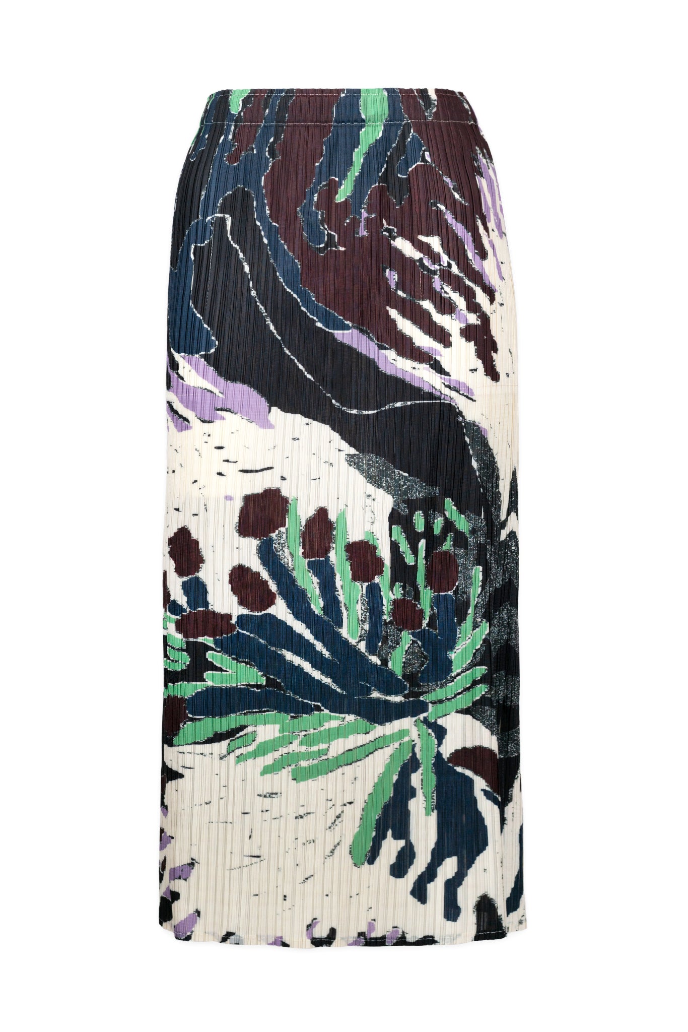 Madison Abstract Art Plissé Side Slit Skirt